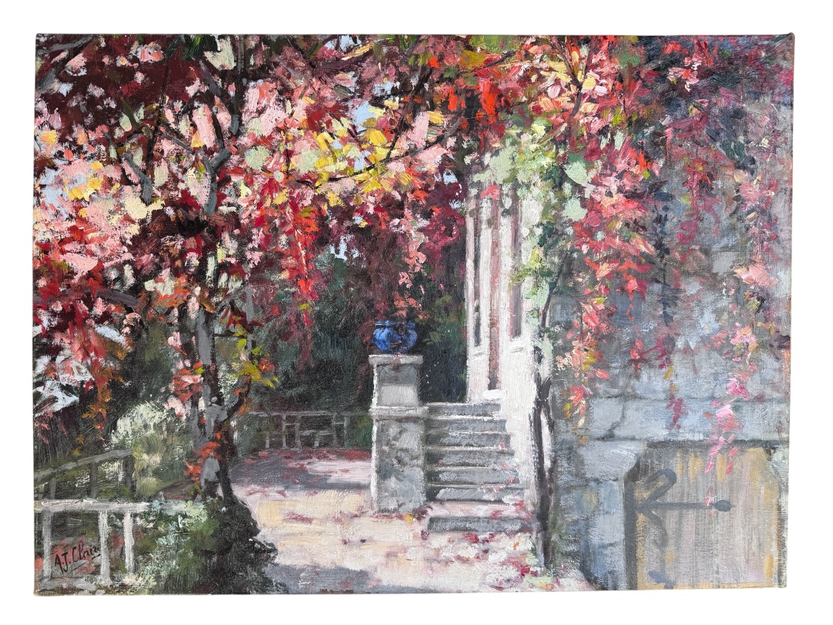 Auguste Jean Claire, “the Sunlit Porch,” Oil On Canvas -photo-2