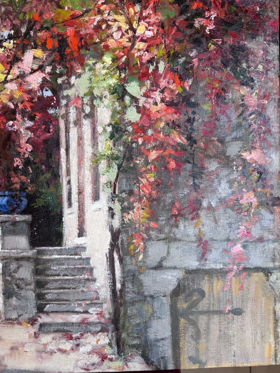 Auguste Jean Claire, “the Sunlit Porch,” Oil On Canvas -photo-2