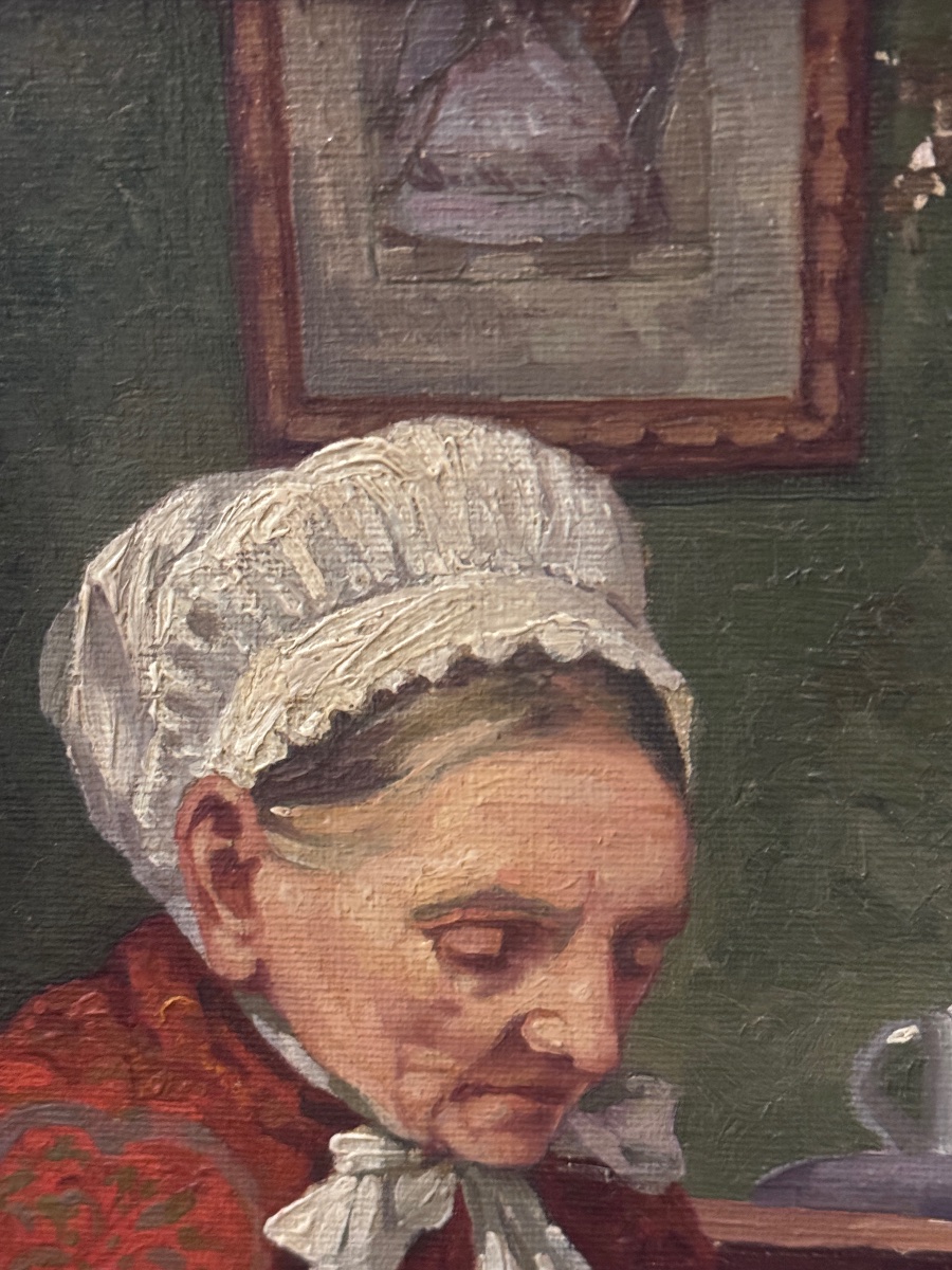 Gustave Dierkens (1878–1940), “la Couture,” Oil On Canvas -photo-1