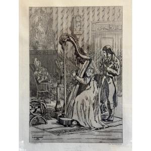 Félicien ROPS avec le pseudo P. Niederkorn « L’ariette » 1874  47,5x34,5 gravure lithographie 
