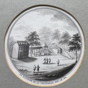 Antoine Le Loup époque 18e siècle « La fontaine de la Sauvenière près de Spa » dessin encre  