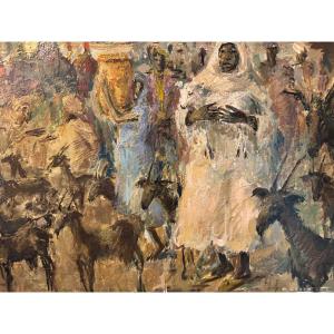 Paul DAXHELET « Marché oriental » peinture orientaliste 31x41 cm