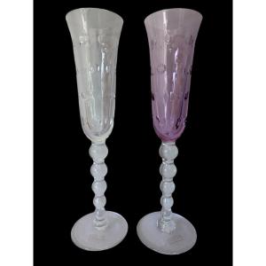 2 flûtes à champagne en cristal de Saint Louis modèle « Bubbles »