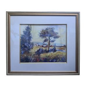 KERFILY - Jean Louis AVRIL (1948-2019) - paysage ensoleillé - gouache et aquarelle - 
