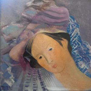 Geneviève COUTAU (1925-2013) « Femme » peinture huile sur panneau 25x25 cm