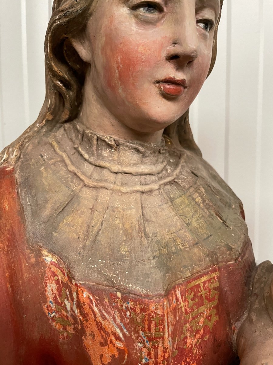 Vierge A l'Enfant En Bois Circa 1700 - 117 Cm Hauteur-photo-4