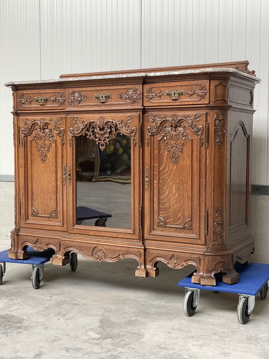Buffet Liégeois / Louis xv en chêne avec marbre-photo-5