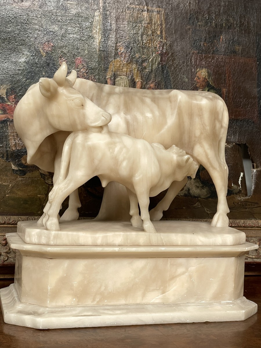Vache et veau en albâtre-photo-2