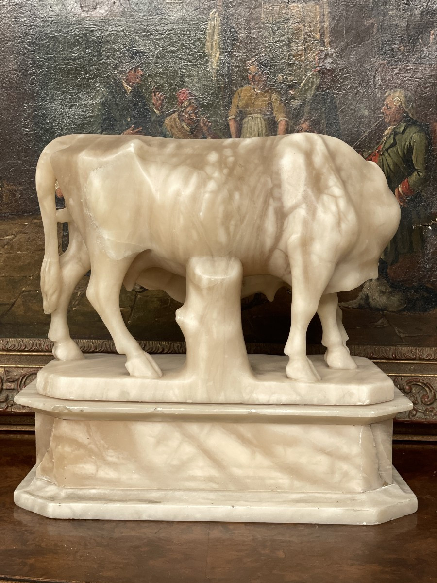 Vache et veau en albâtre-photo-3