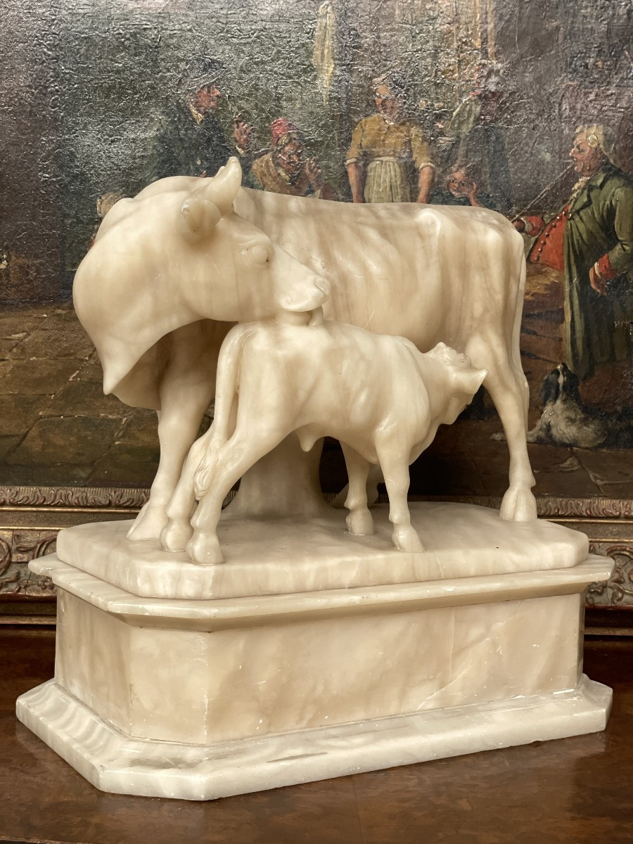 Vache et veau en albâtre-photo-7