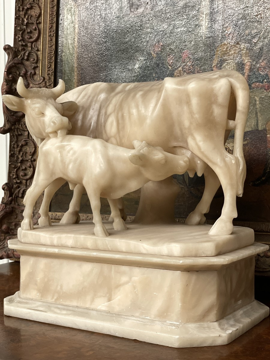 Vache et veau en albâtre-photo-8