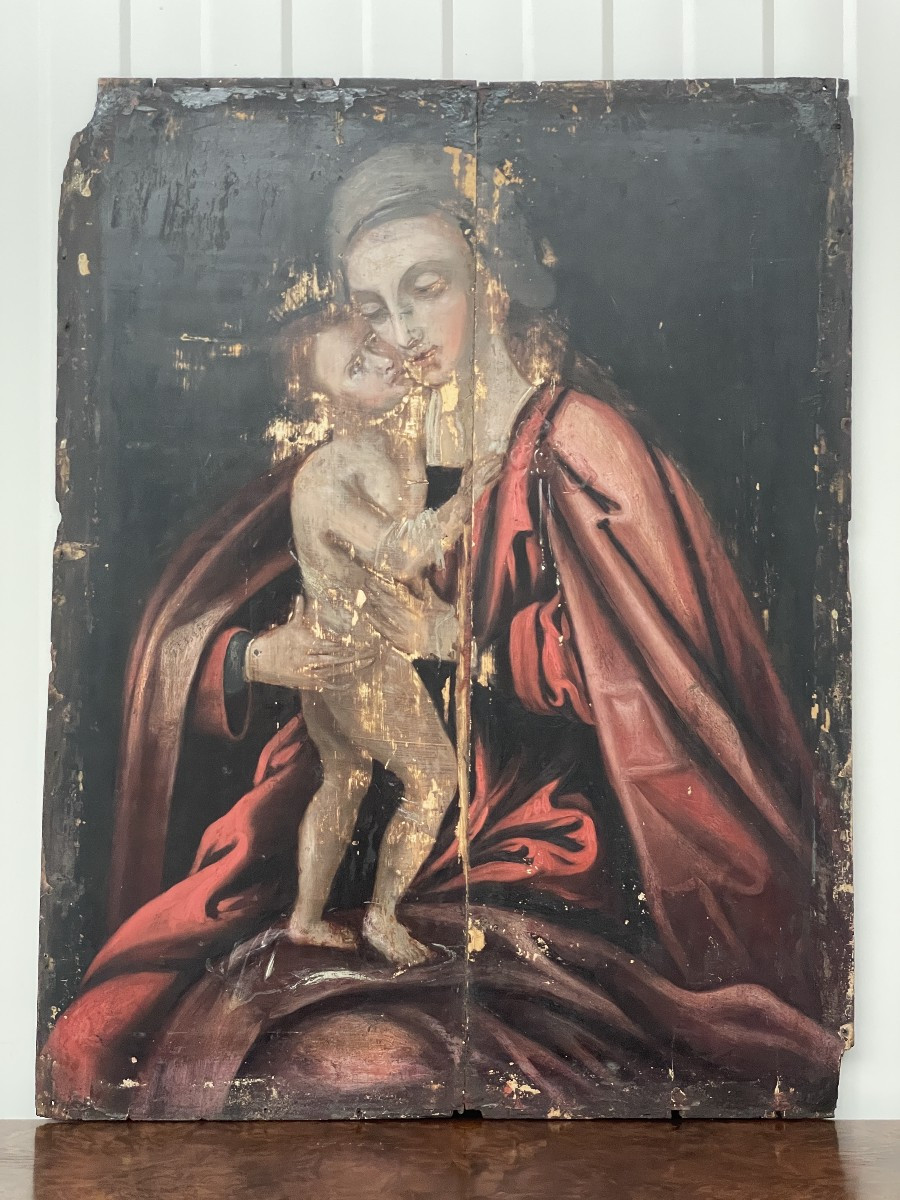 Peinture Vierge à l'Enfant  Huile sur bois-photo-2