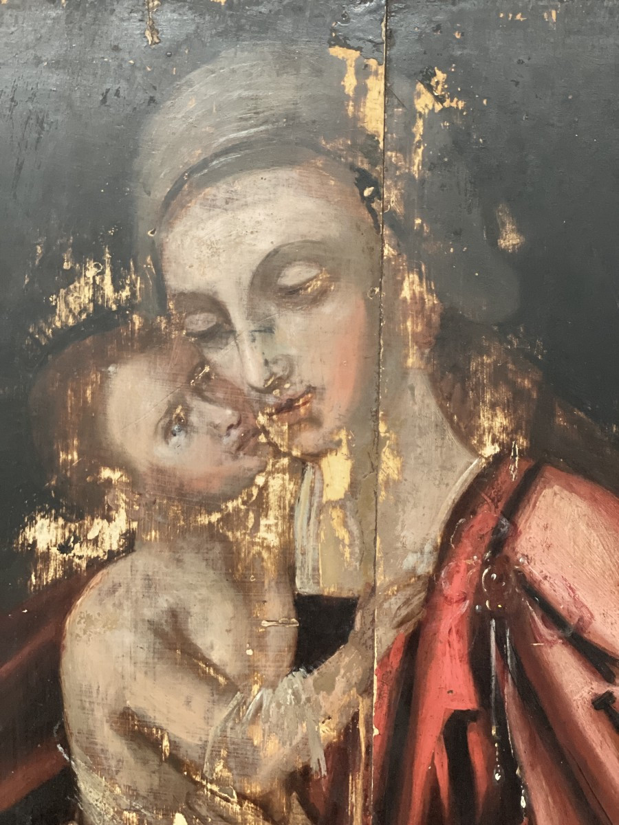 Peinture Vierge à l'Enfant  Huile sur bois-photo-3