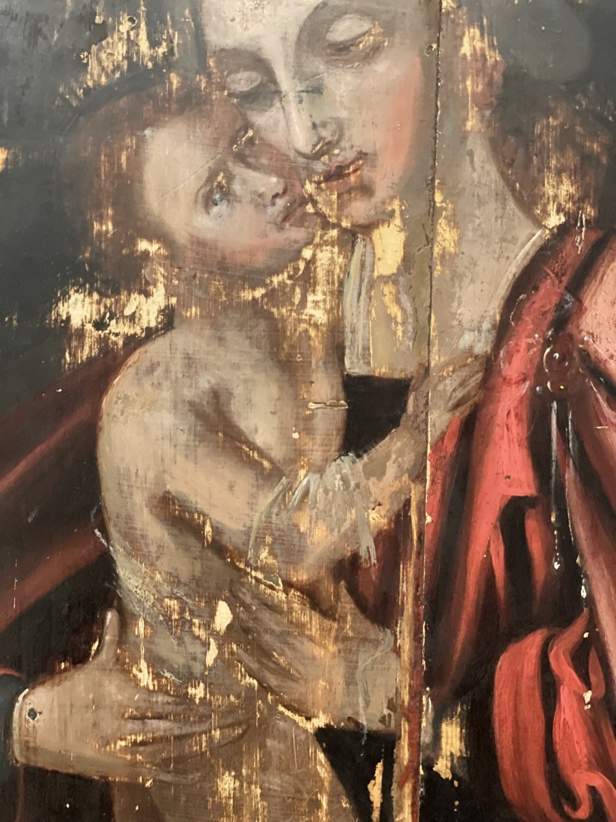 Peinture Vierge à l'Enfant  Huile sur bois-photo-4