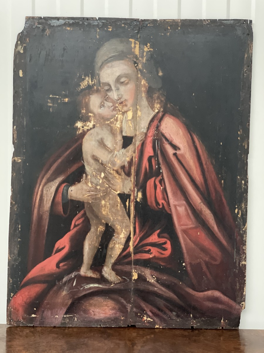 Peinture Vierge à l'Enfant  Huile sur bois-photo-4