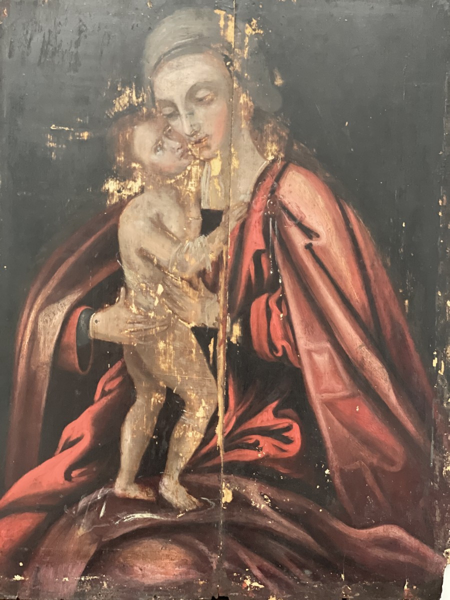 Peinture Vierge à l'Enfant  Huile sur bois-photo-7