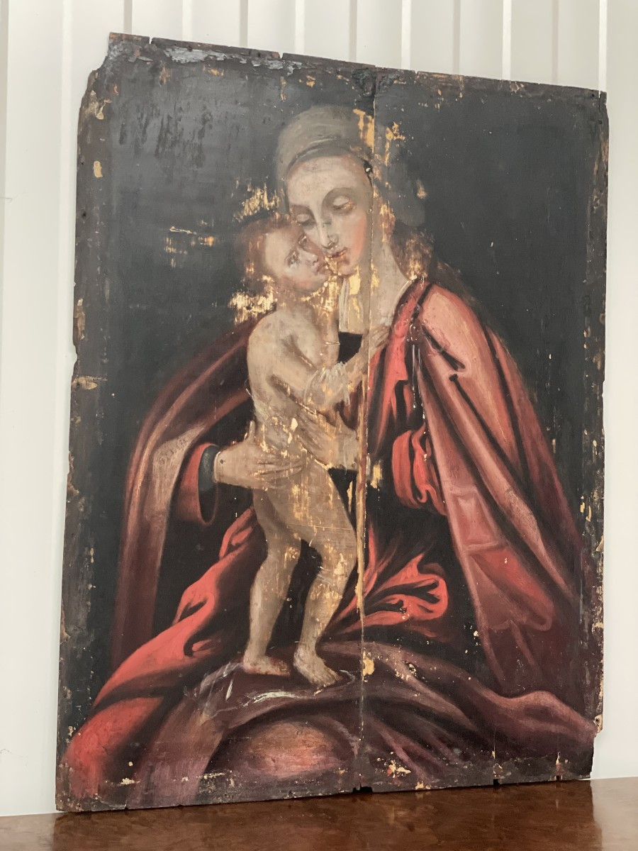 Peinture Vierge à l'Enfant  Huile sur bois-photo-8