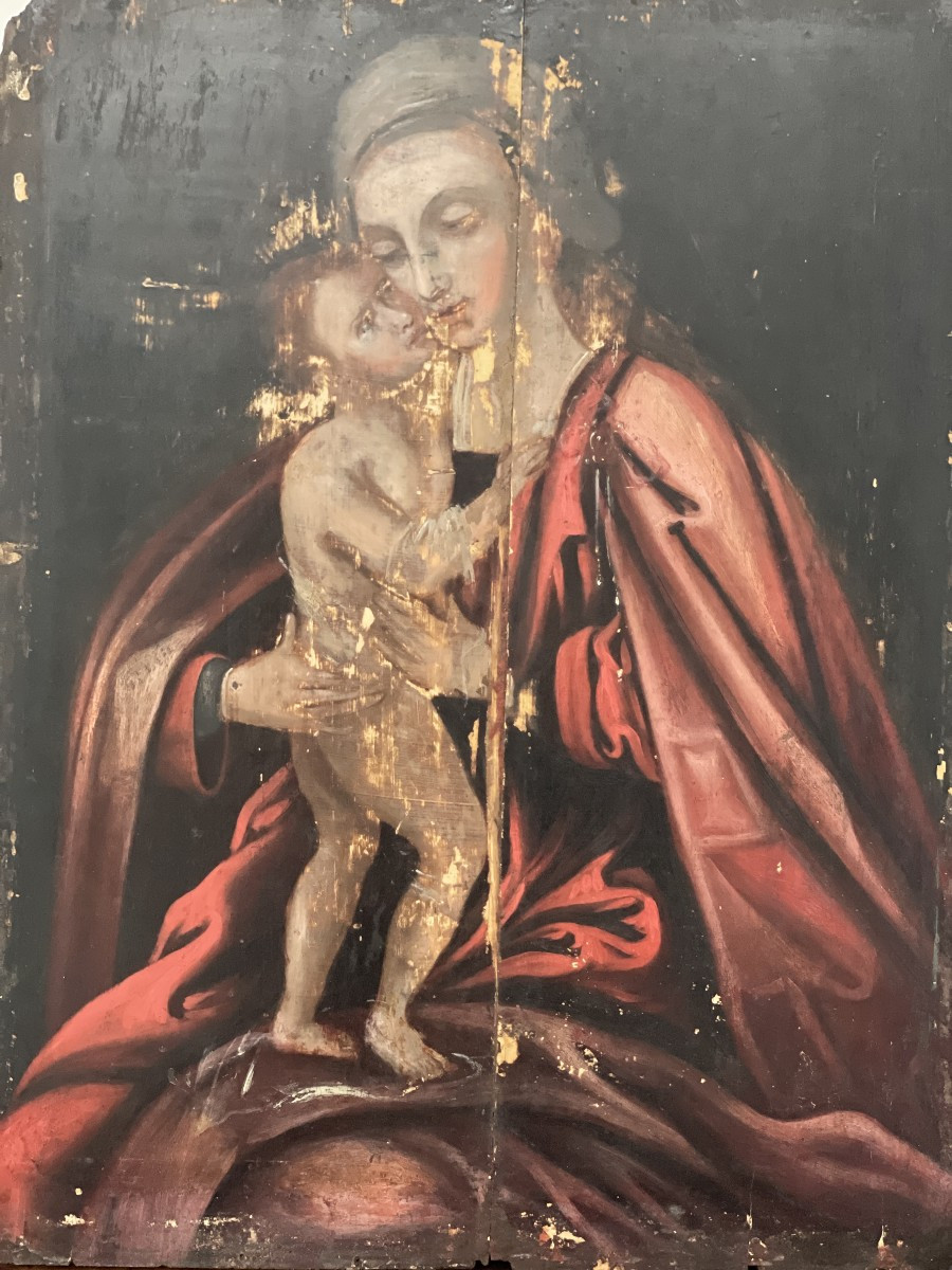 Peinture Vierge à l'Enfant  Huile sur bois