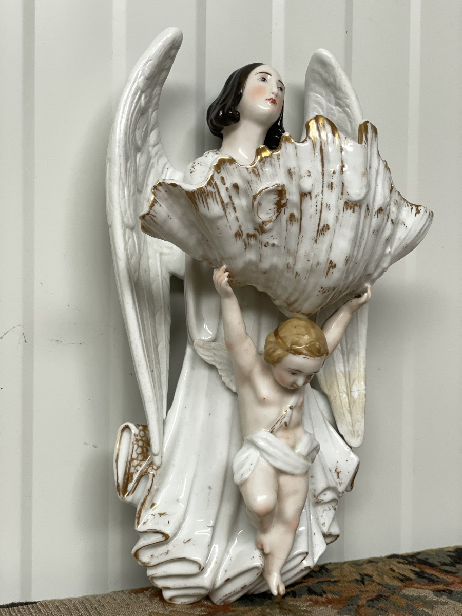 Jacob Petit Bénitier avec ange en Porcelaine