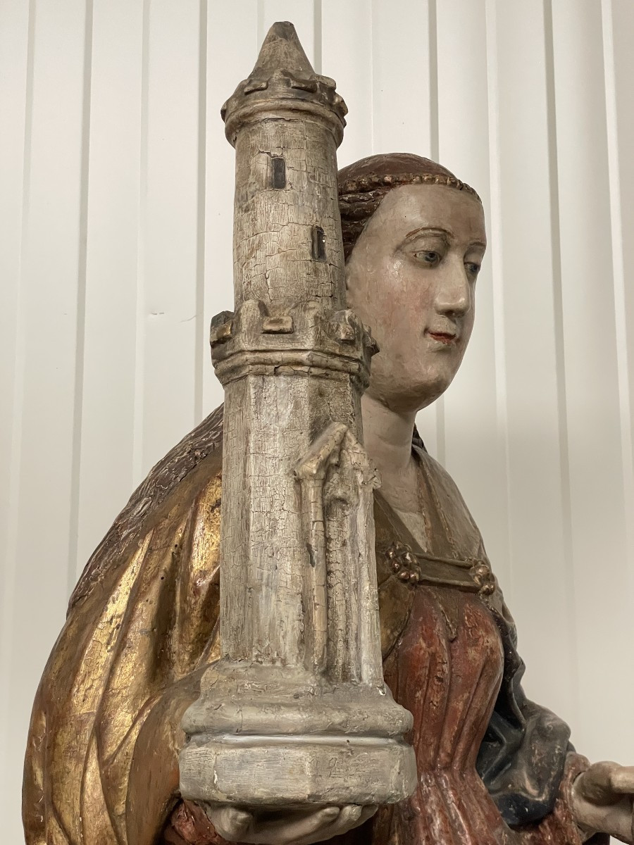Statue de Sainte Barbe en bois du XVe siècle - cercle du Maître de Koudewater-photo-2