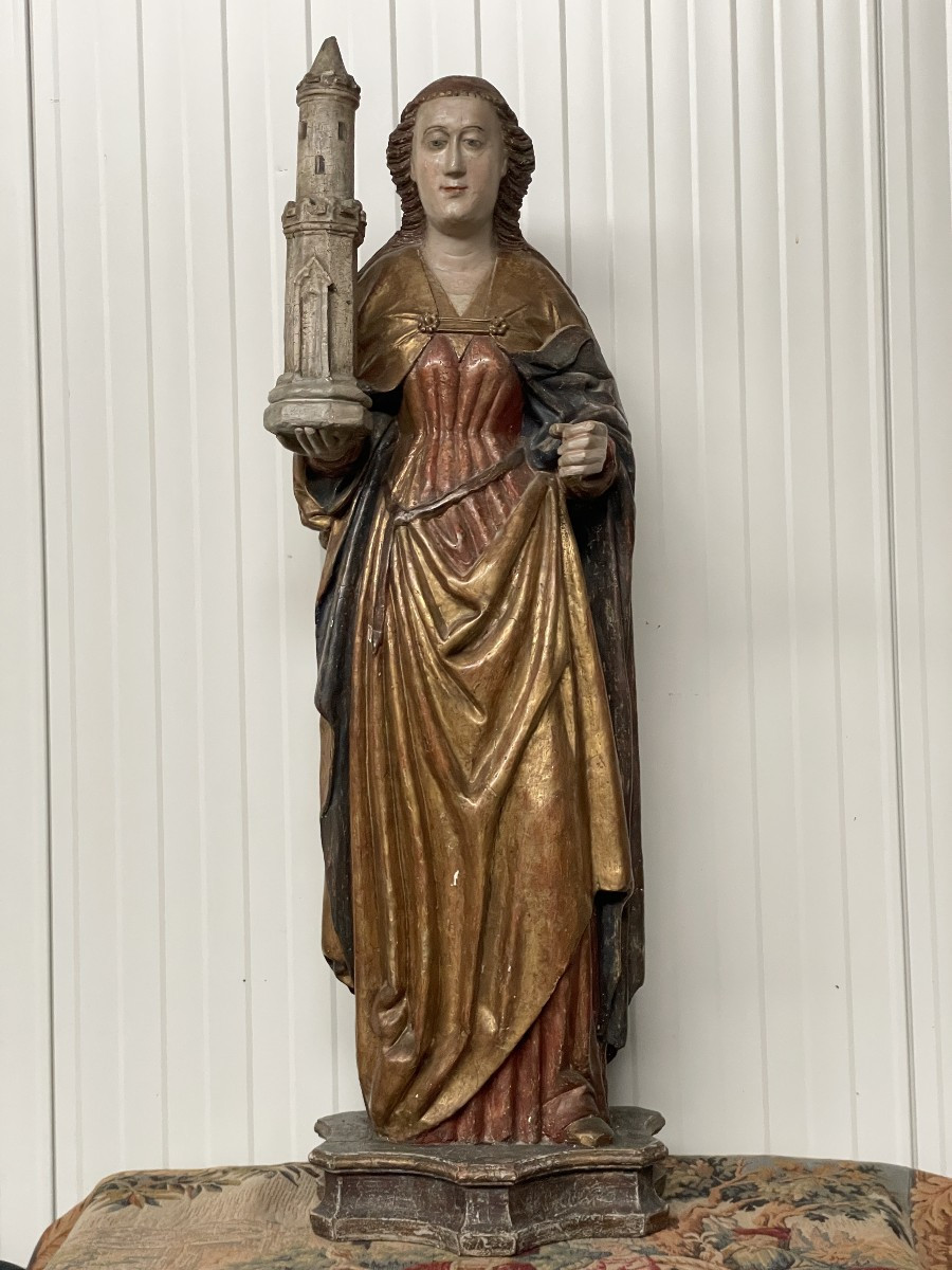 Statue de Sainte Barbe en bois du XVe siècle - cercle du Maître de Koudewater-photo-7