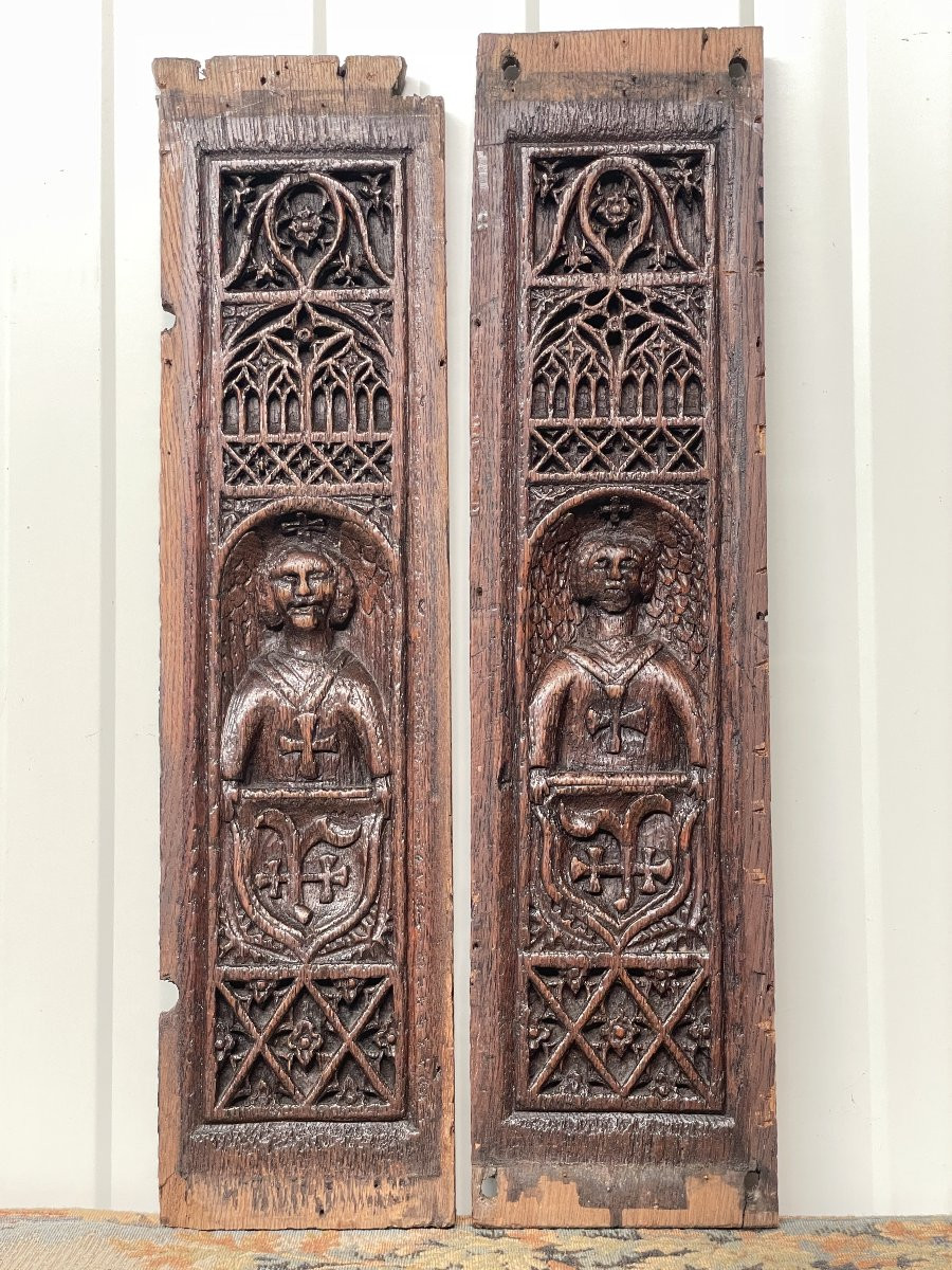 Panneaux gothique avec Ange Chevalier 15 - 16e Ième-photo-5