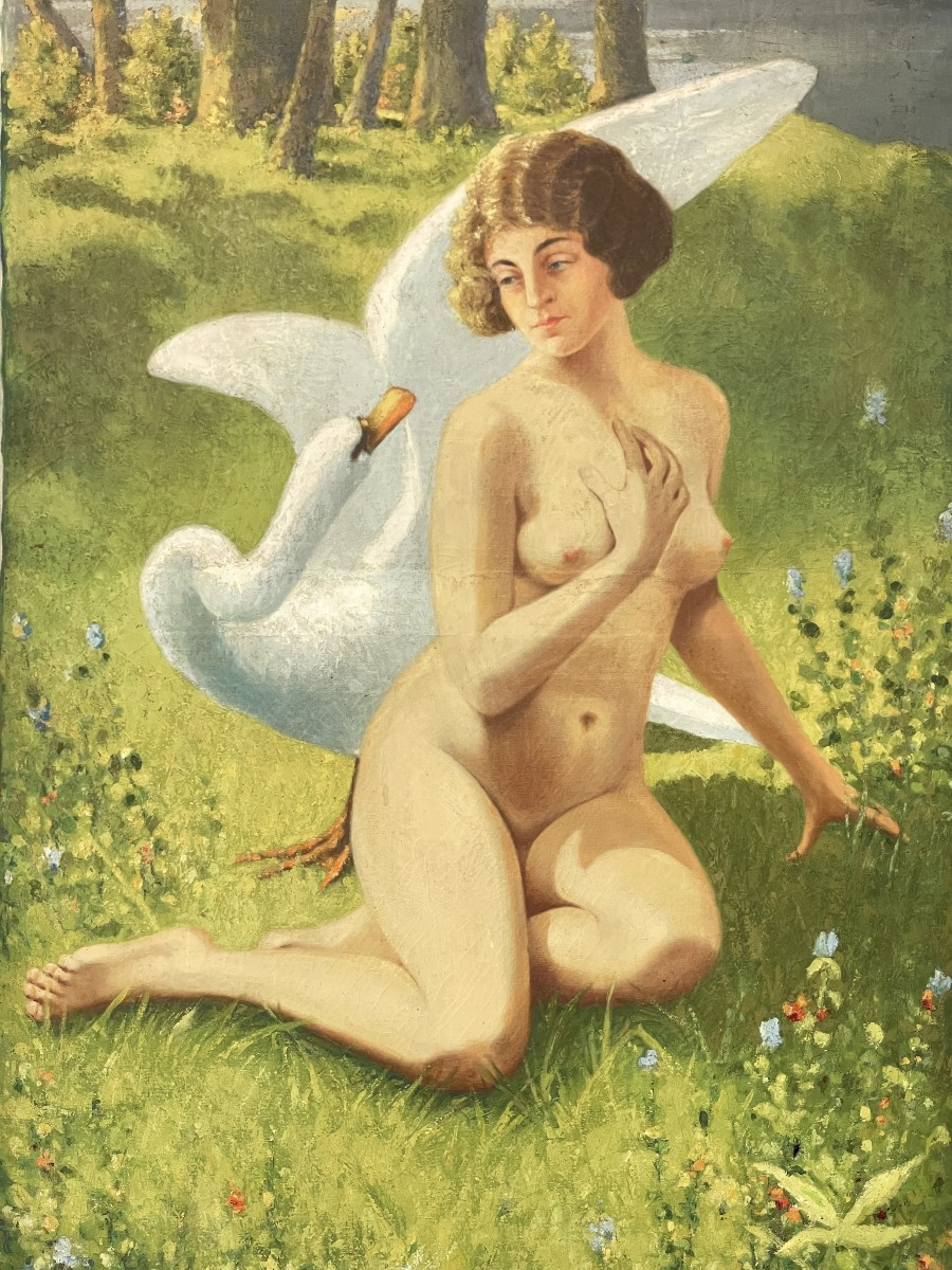 Tableau représentant une femme nue avec un Cygne-photo-2