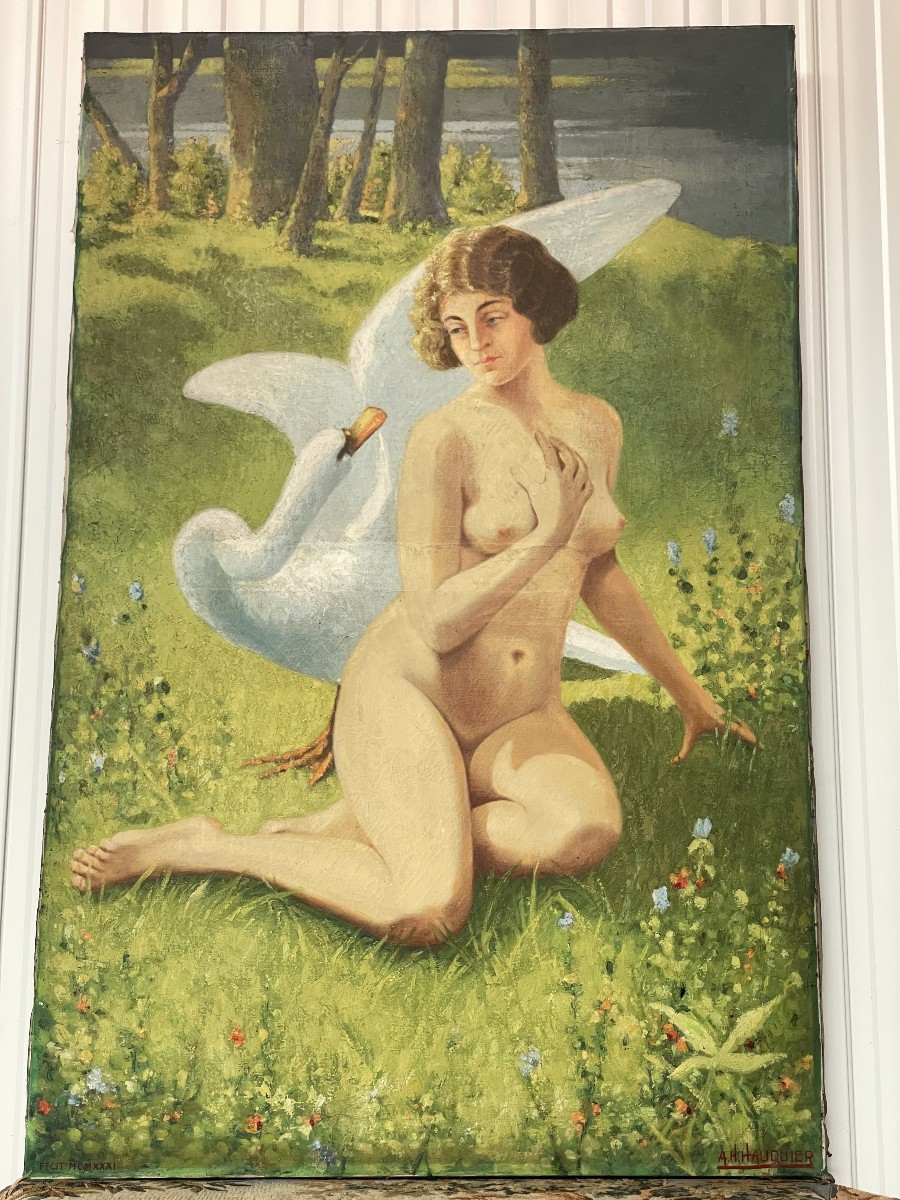 Tableau représentant une femme nue avec un Cygne-photo-4
