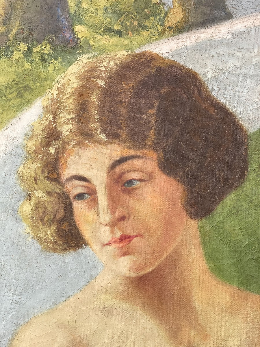 Tableau représentant une femme nue avec un Cygne-photo-1