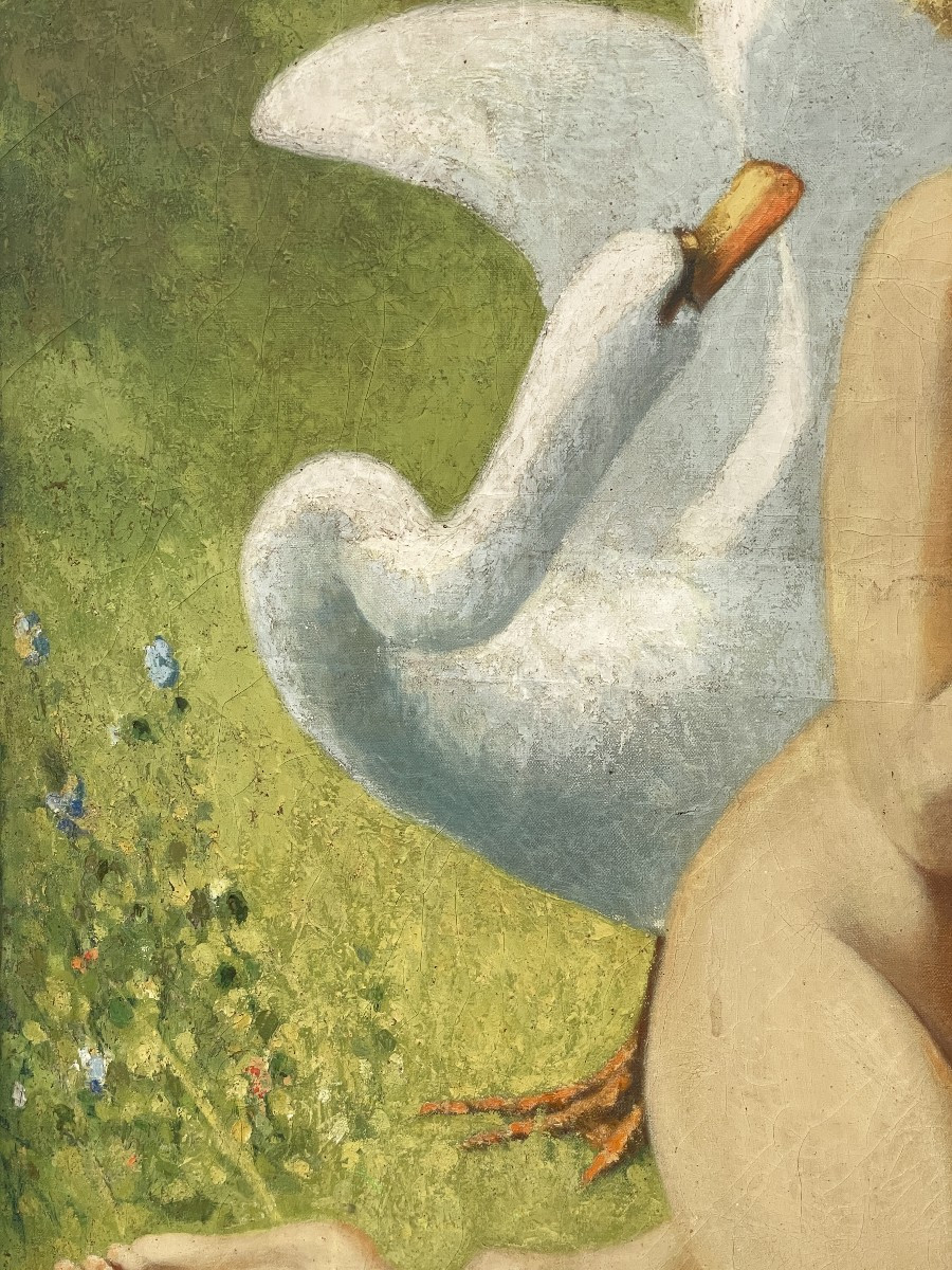 Tableau représentant une femme nue avec un Cygne-photo-2