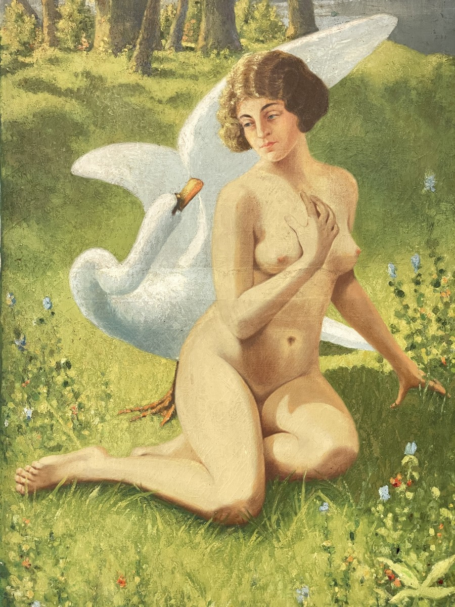 Tableau représentant une femme nue avec un Cygne-photo-8