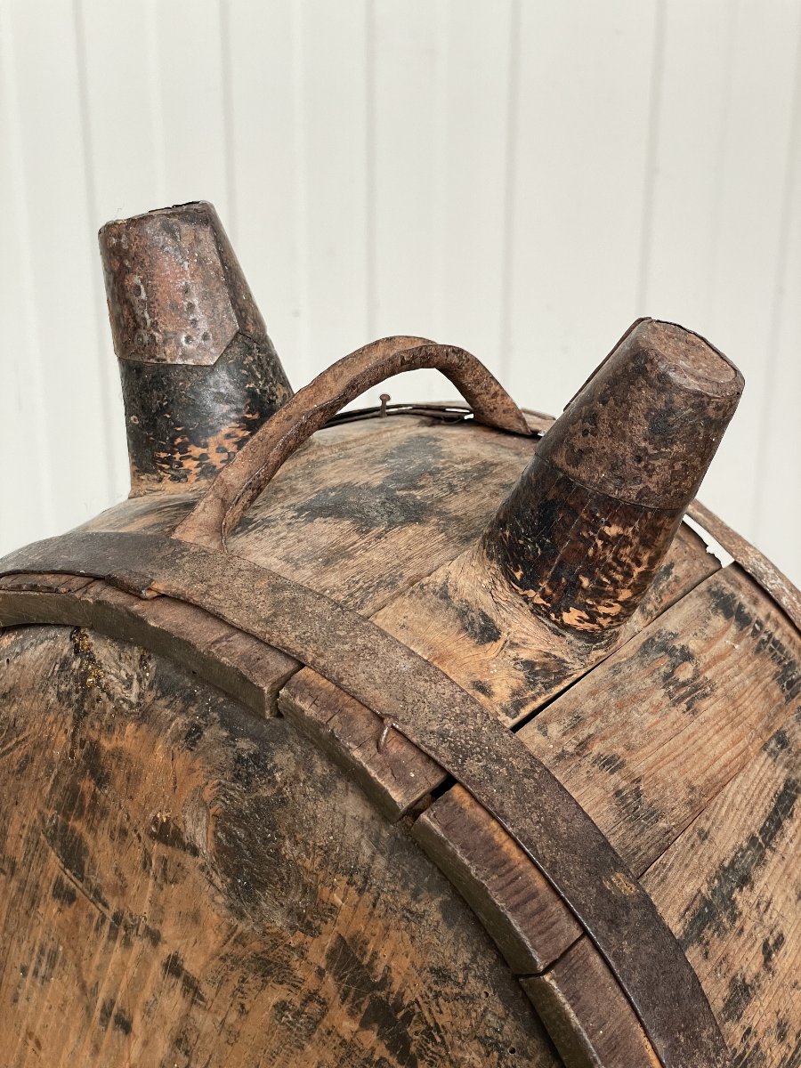 Antique Canteen /wooden Can With Double Neck -photo-2