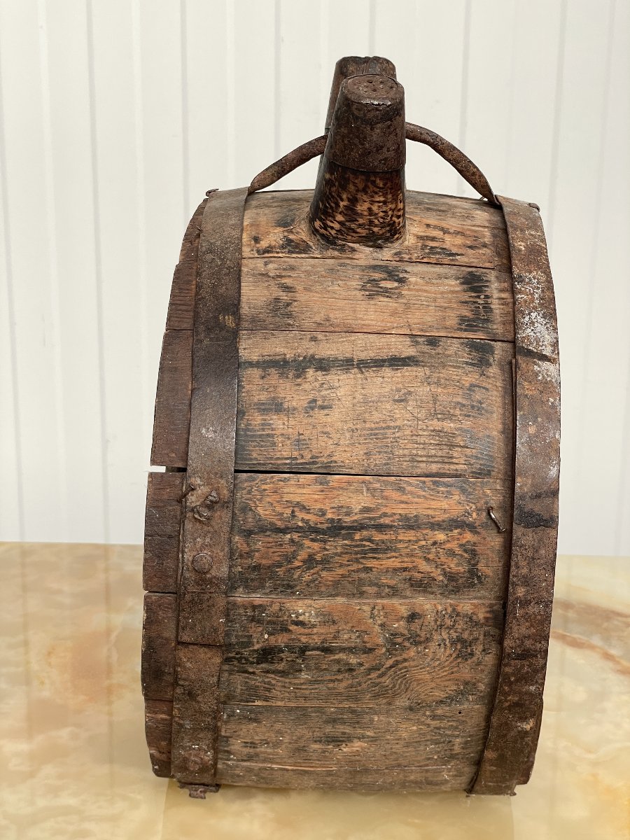 Antique Canteen /wooden Can With Double Neck -photo-3