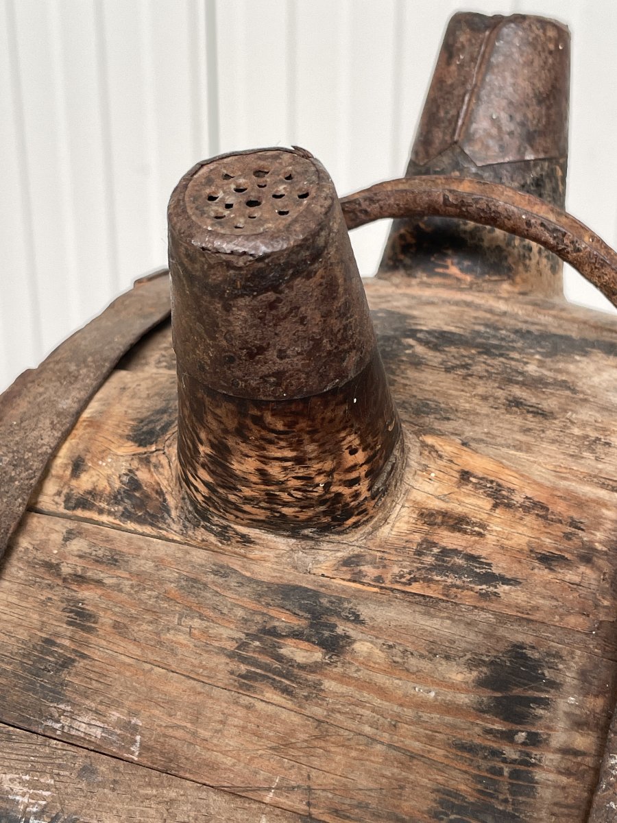 Antique Canteen /wooden Can With Double Neck -photo-4