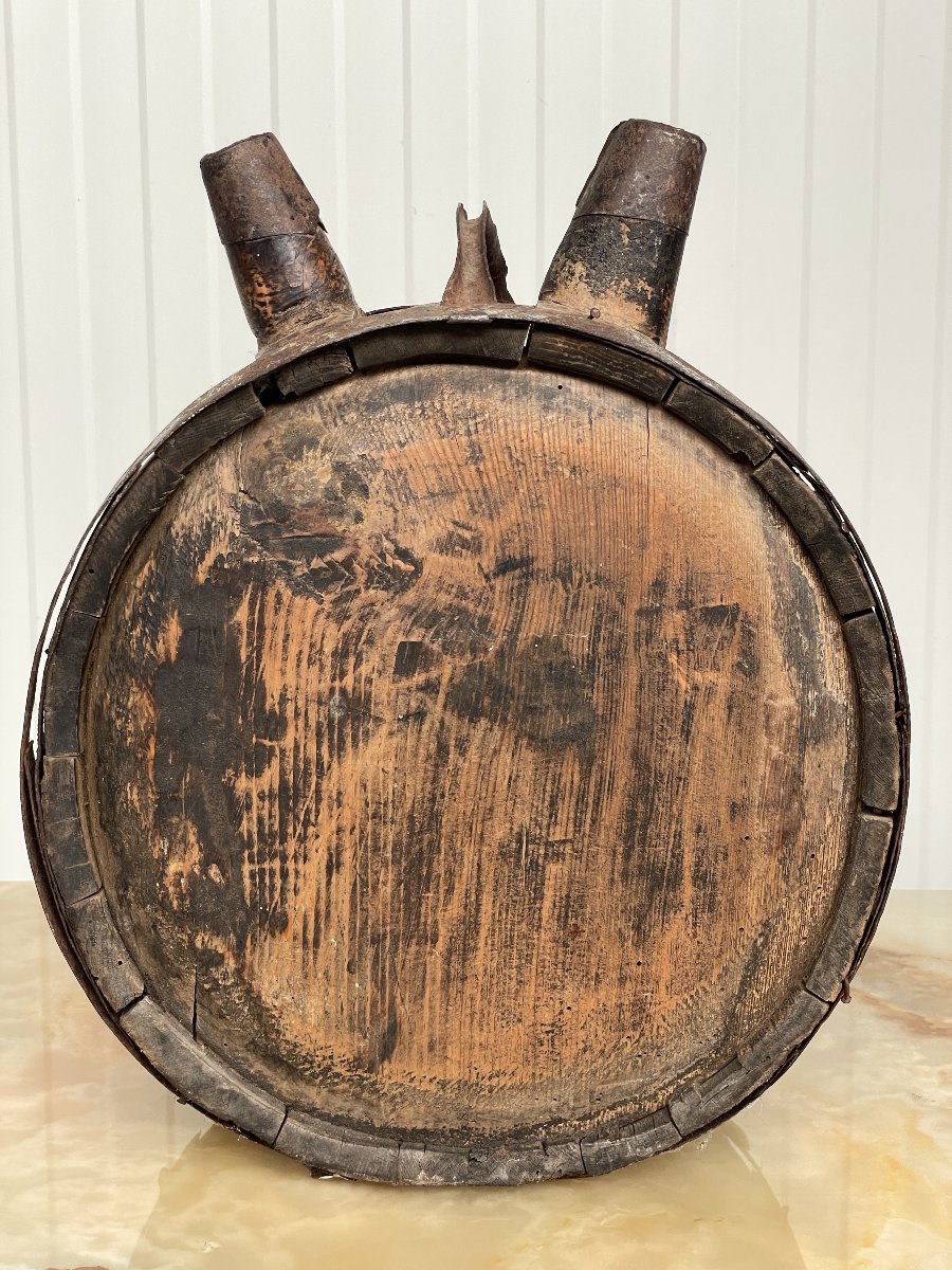 Antique Canteen /wooden Can With Double Neck -photo-2