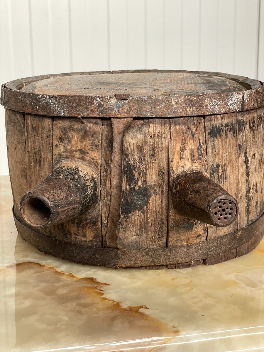 Antique Canteen /wooden Can With Double Neck -photo-3