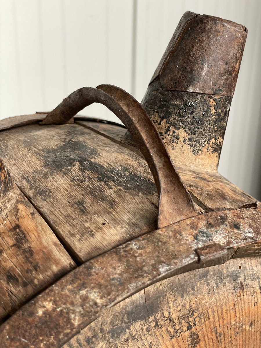 Antique Canteen /wooden Can With Double Neck -photo-5