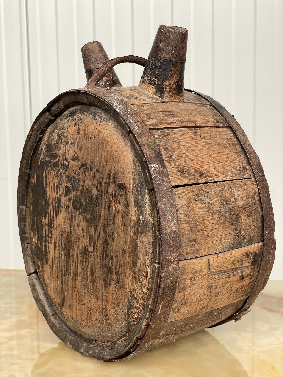 Antique Canteen /wooden Can With Double Neck -photo-6