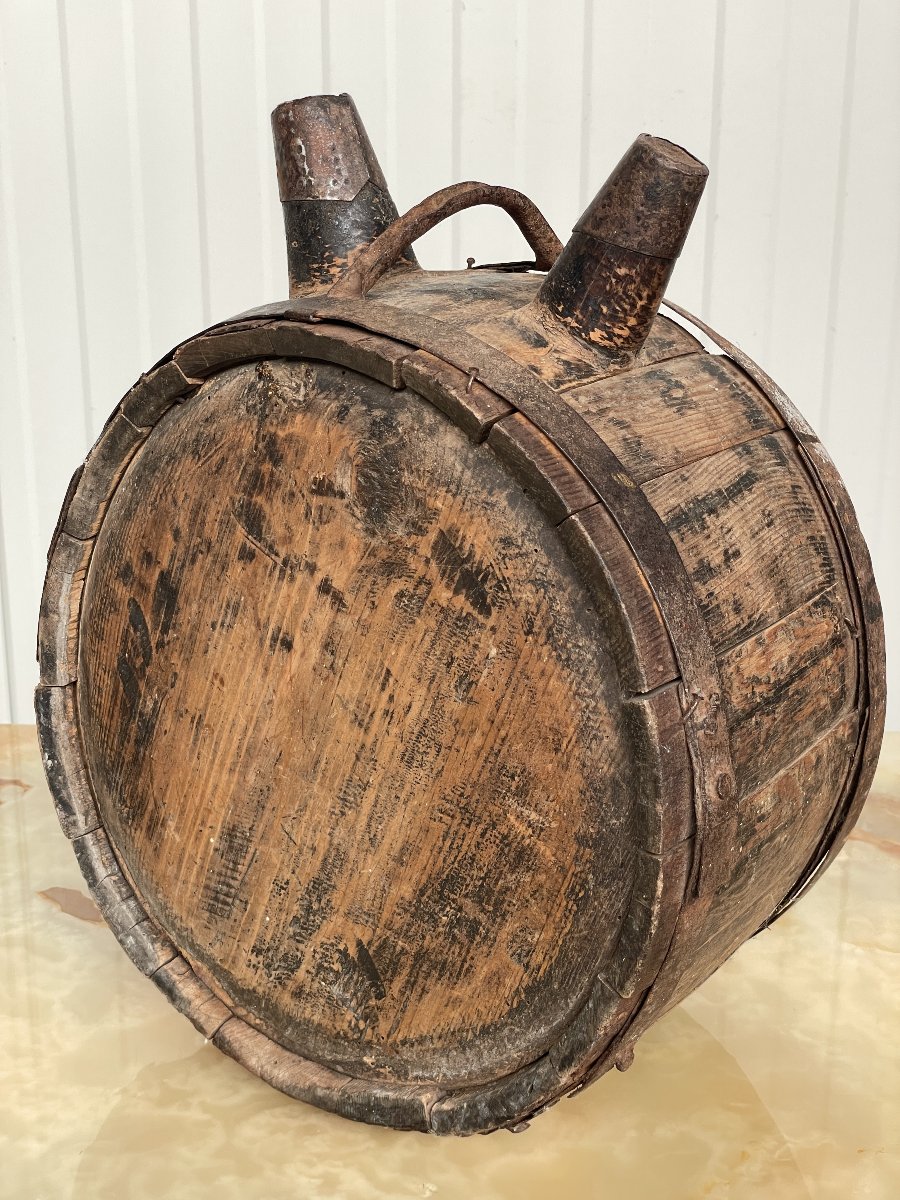 Antique Canteen /wooden Can With Double Neck 