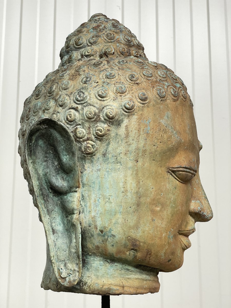 Bouddha thaïlandais du XXe siècle en bronze sur socle en bois-photo-2