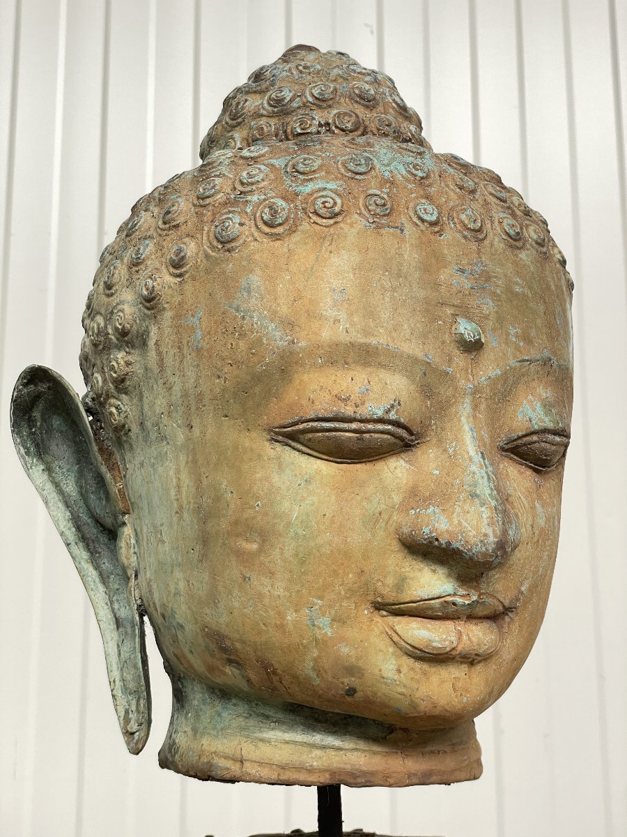 Bouddha thaïlandais du XXe siècle en bronze sur socle en bois-photo-3