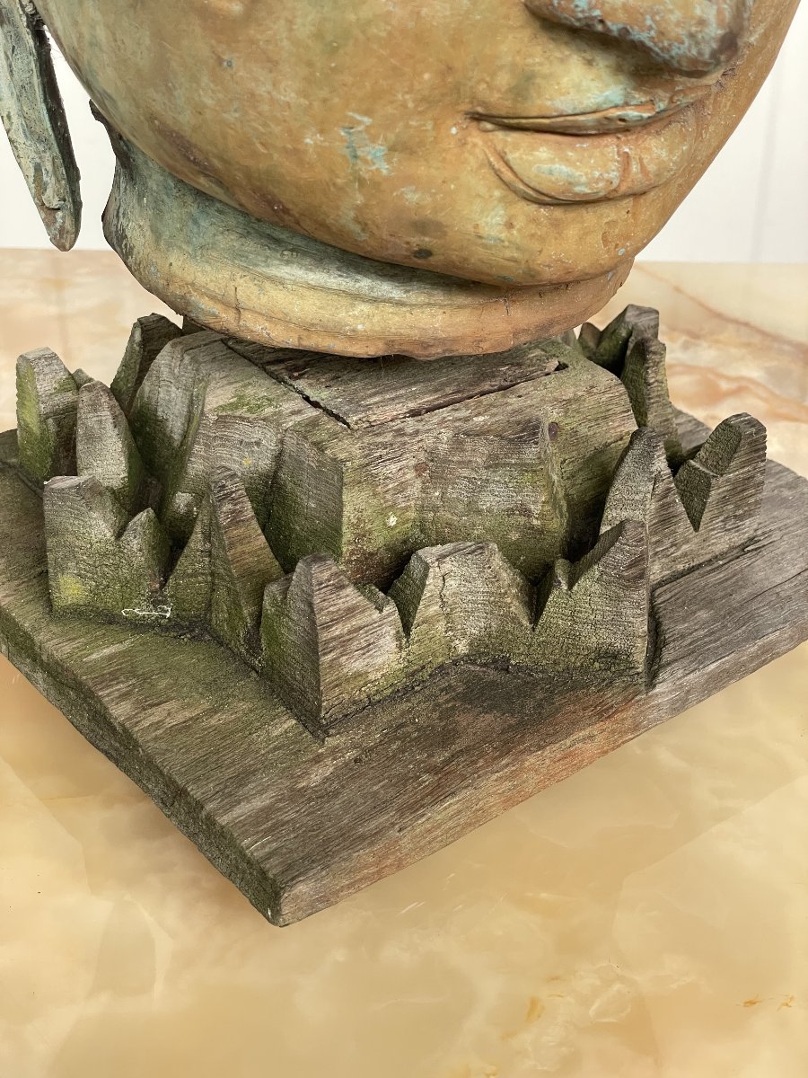 Bouddha thaïlandais du XXe siècle en bronze sur socle en bois-photo-6