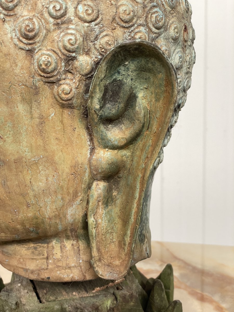 Bouddha thaïlandais du XXe siècle en bronze sur socle en bois-photo-7