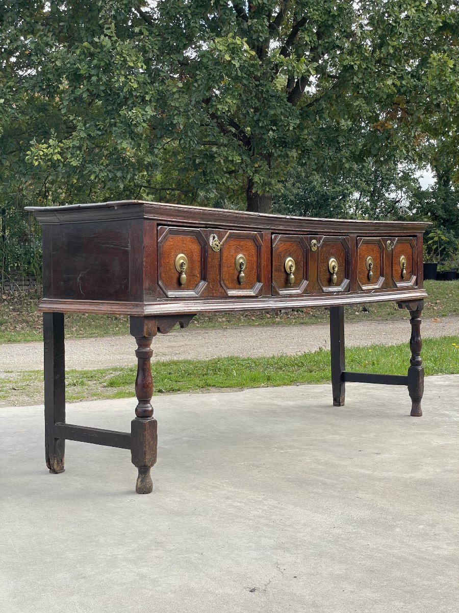 Buffet / Commode Basse en chëne à décor géométrique, époque William & Mary, vers 1690-photo-6