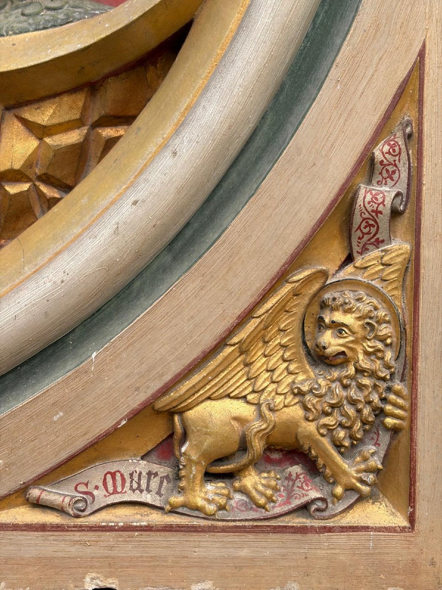 A Stone Altarpiece In The Neo-gothic Style, Adorned With Angels And The Lamb Of God-photo-4