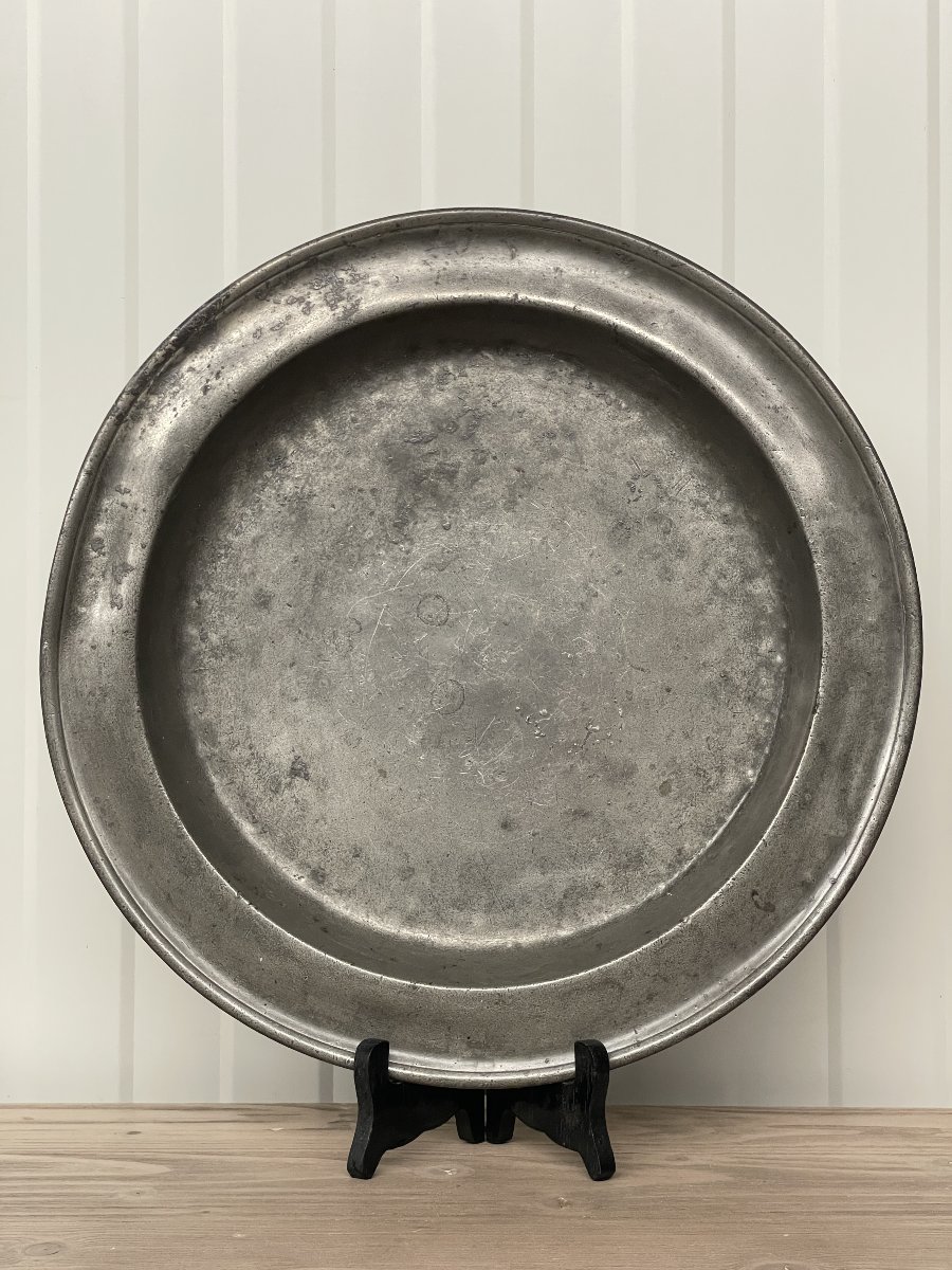 Large 18th-century Pewter Platter - Antwerp-photo-4