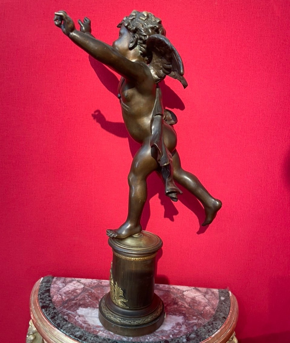 Putto Angel In Bronze With Brown Patina-photo-2