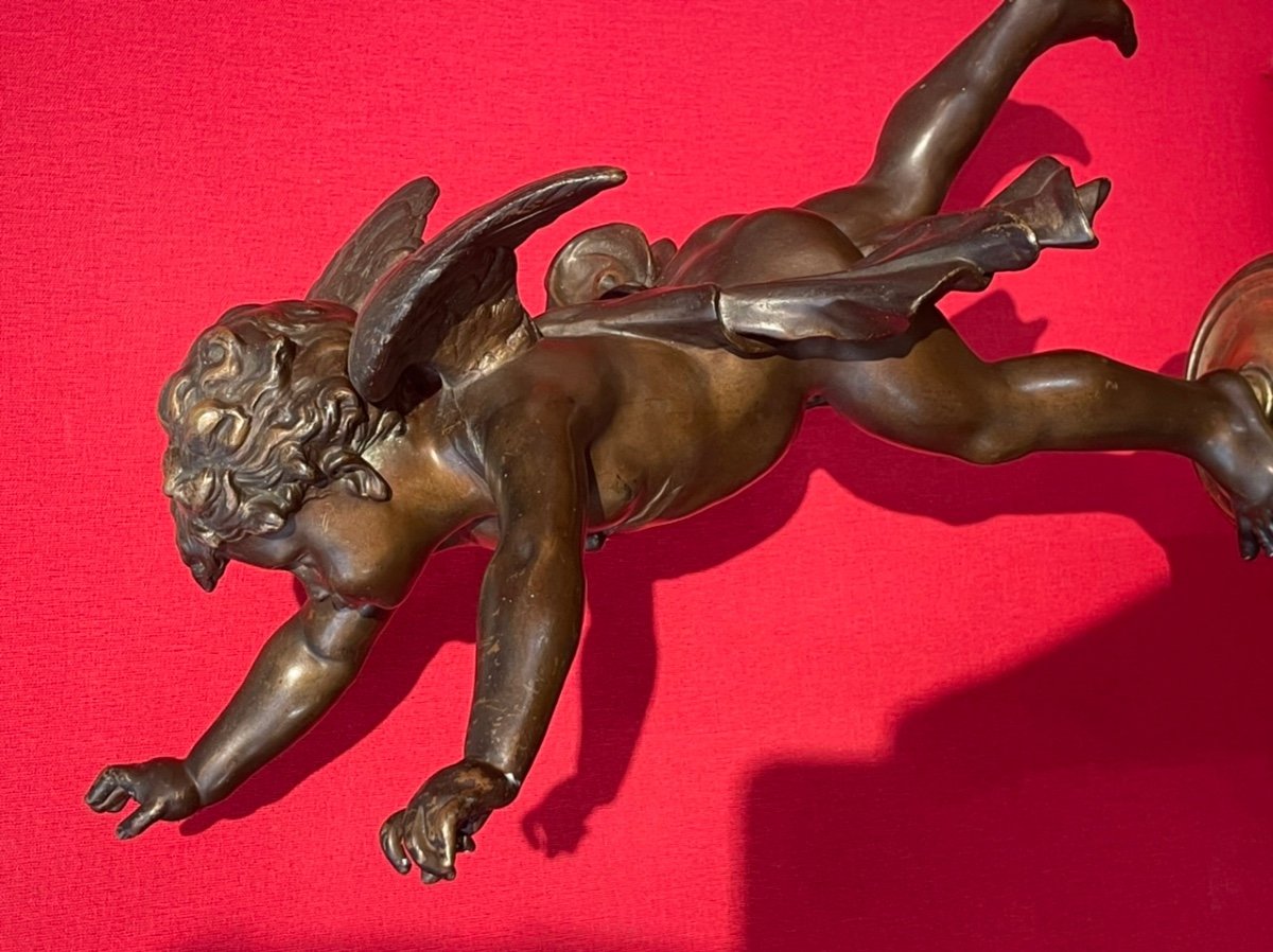 Putto Angel In Bronze With Brown Patina-photo-3