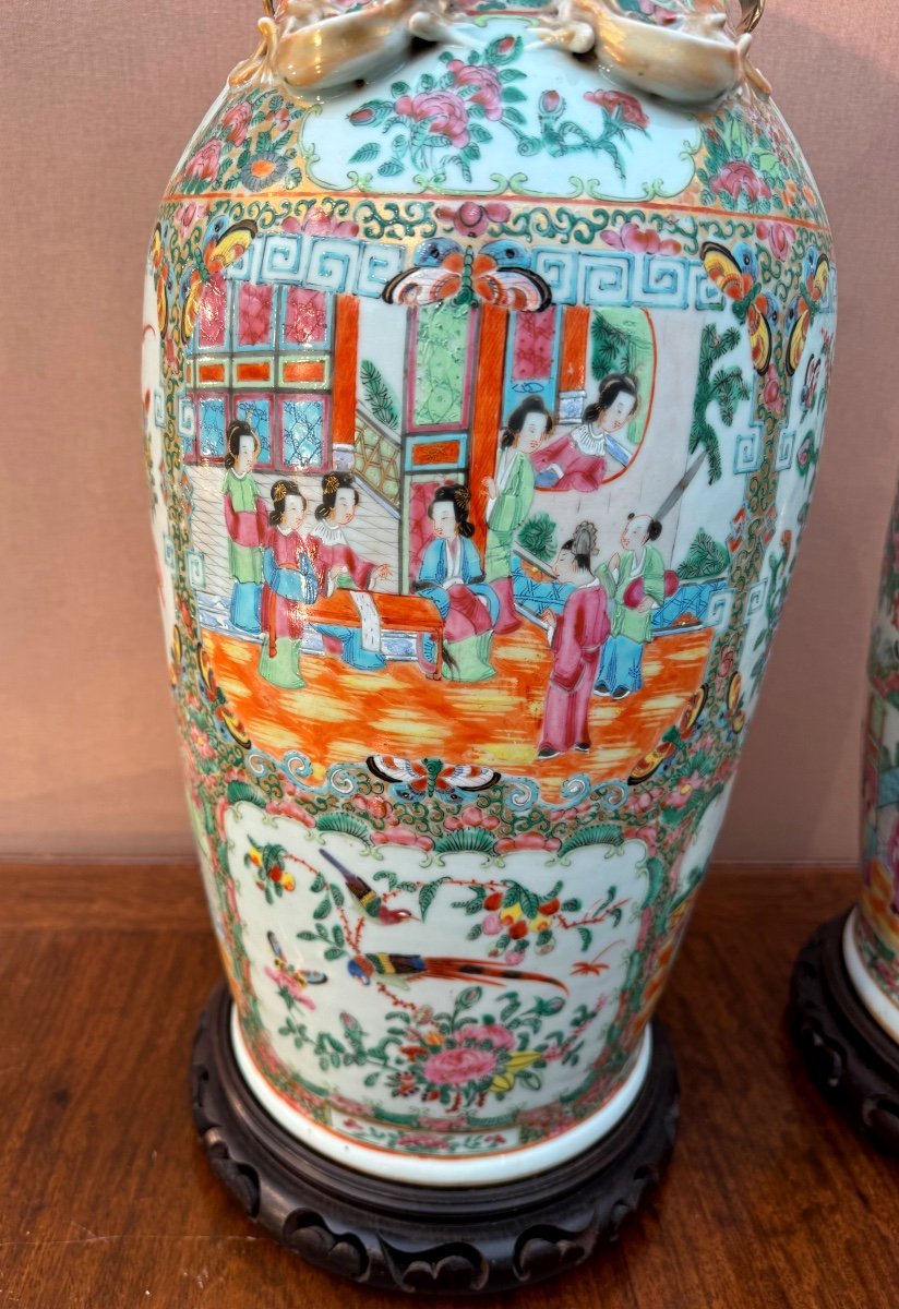 Pair Of Large Cantonese Enameled Porcelain Vases-photo-3