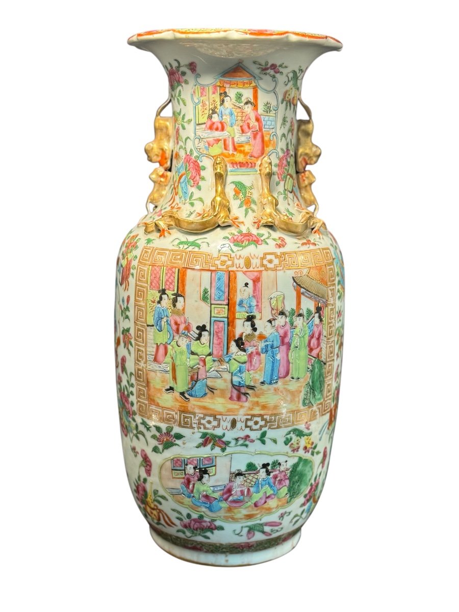 Pair Of Canton Porcelain Vases-photo-2